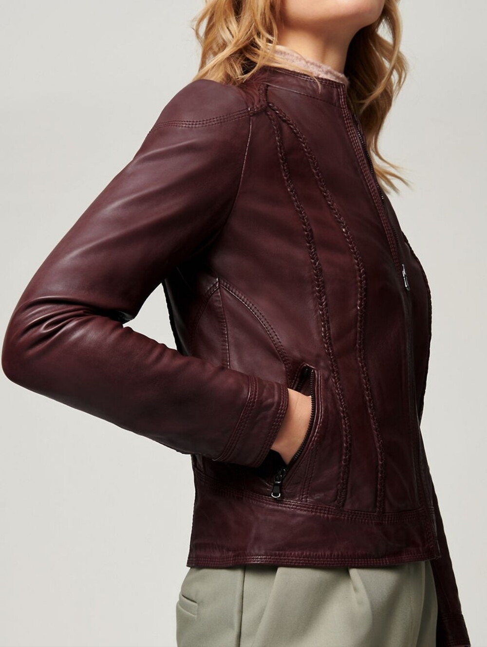 Overland SUE LEATHER JACKET, Size L, Bordeaux - Picture 4 of 10